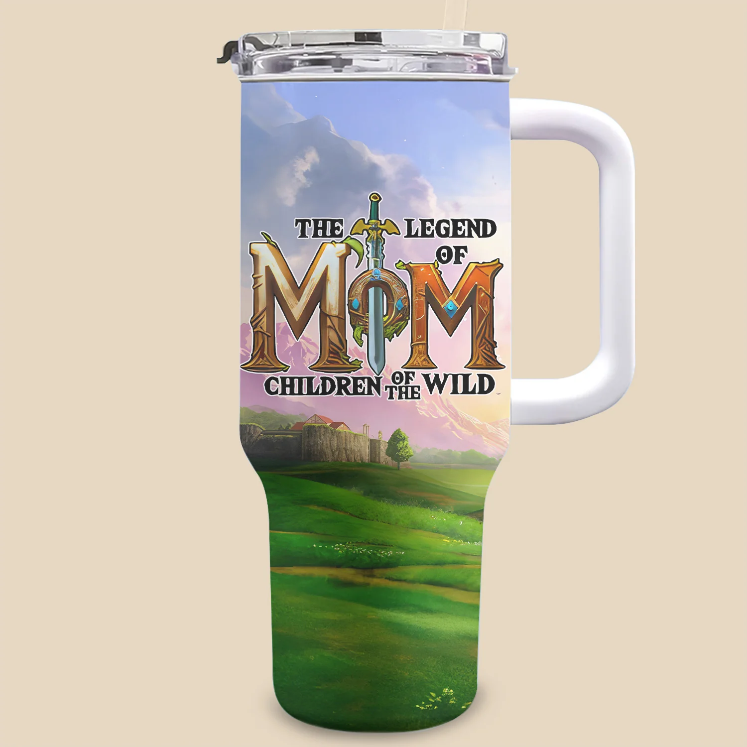 Legend Of Mom Zelda Children Of The Wild Mountain Scene - Personalized 40oz Tumbler Cup With Straw - Gift For Mom, Mother's Day | CL07 NA94 - Image 2