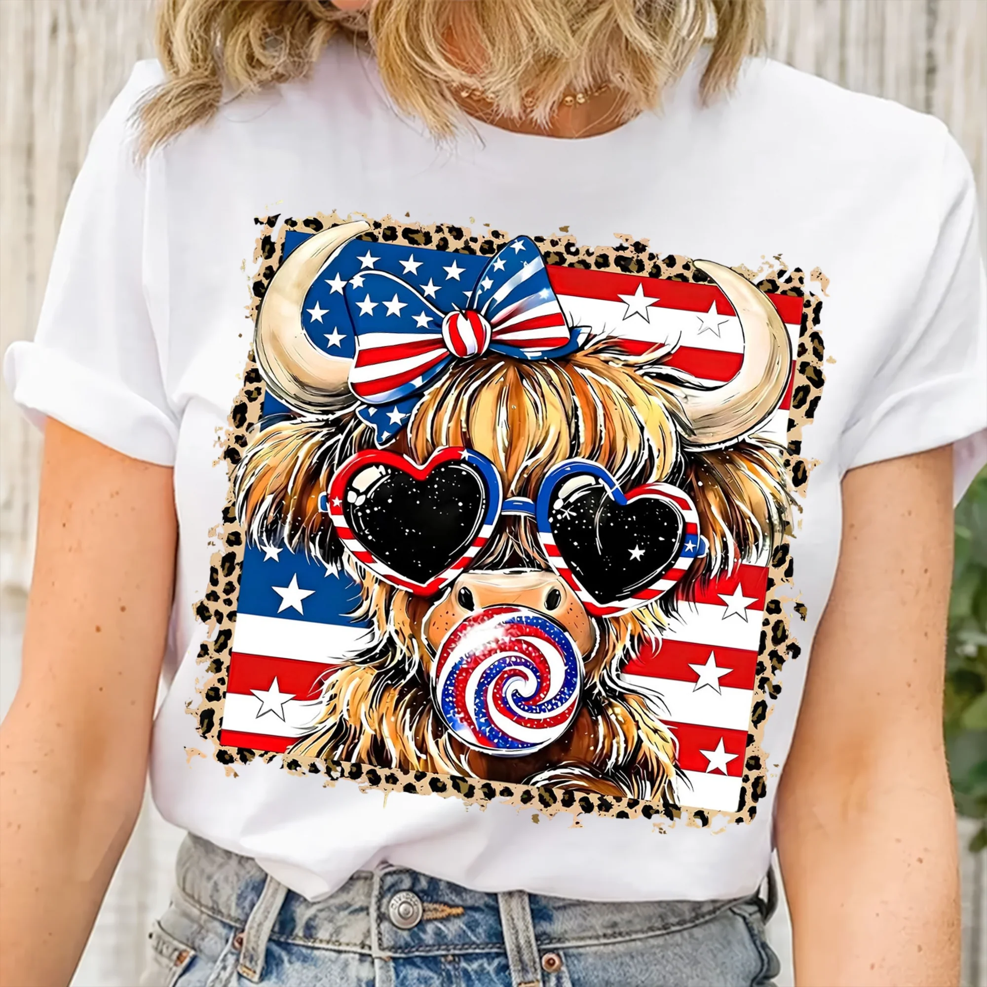 Leopard 250th Anniversary Highland Cow - Personalized Shirt - Gift For Patriotic