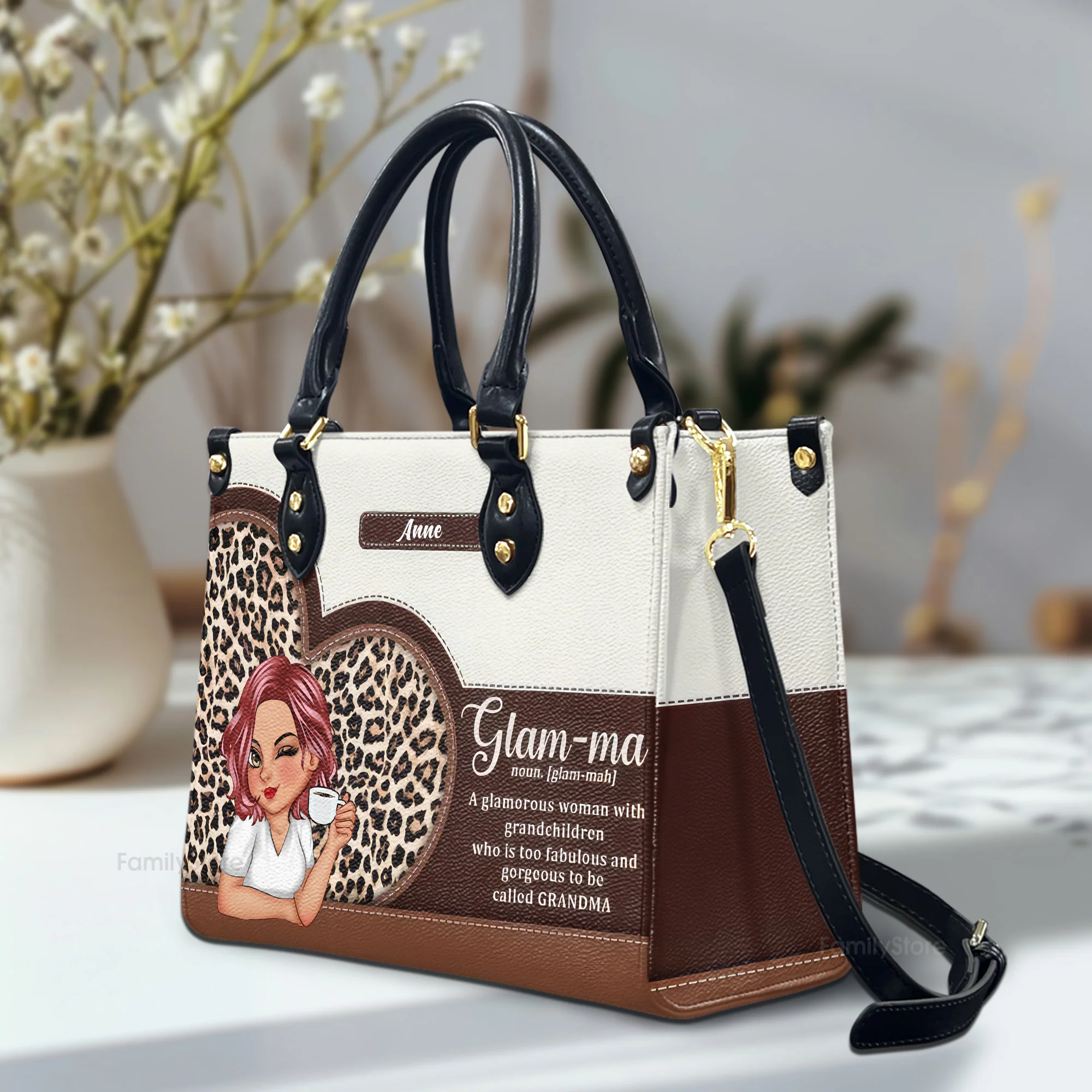 Leopard Glam-ma - Personalized Leather Bag - Gift For Mother, Grandma, Grandmother, Mother's Day | CLGOD04 NA94 - Image 2
