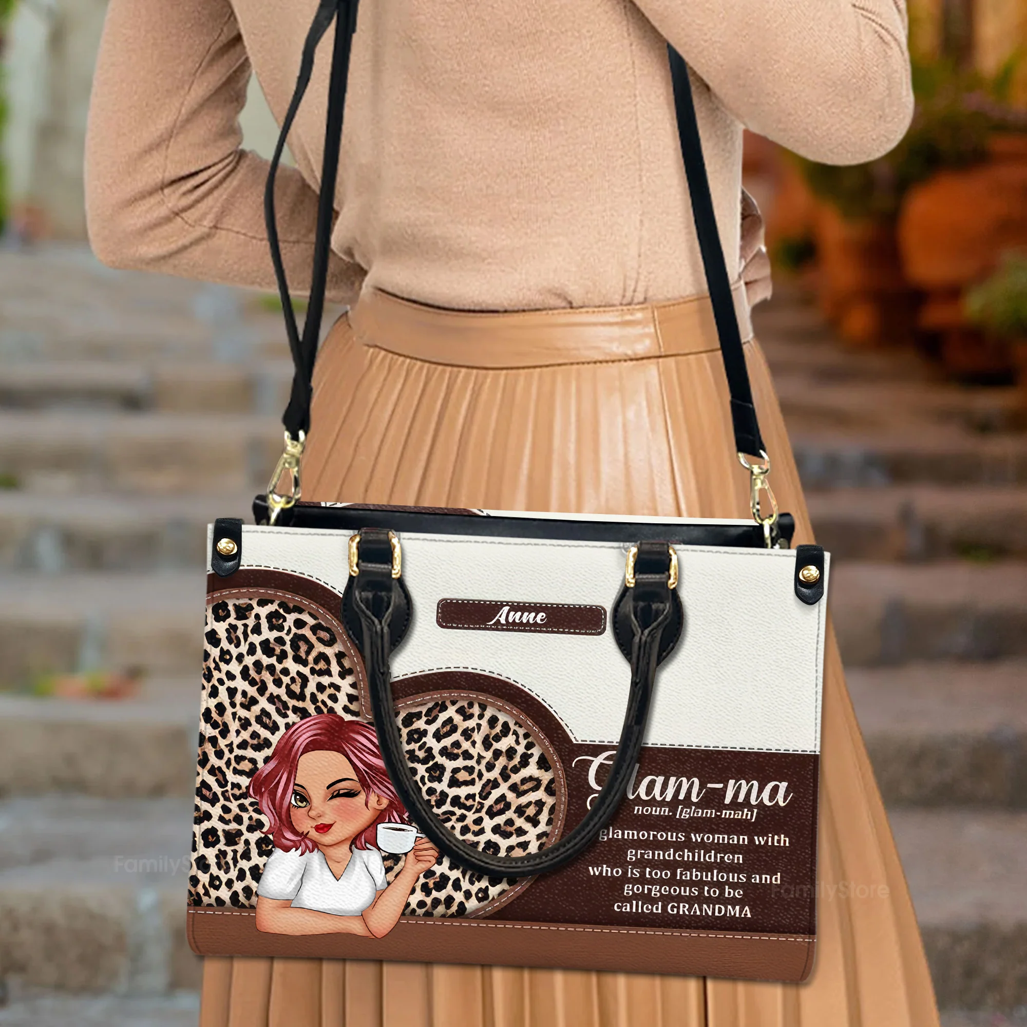 Leopard Glam-ma - Personalized Leather Bag - Gift For Mother, Grandma, Grandmother, Mother's Day | CLGOD04 NA94 - Image 3