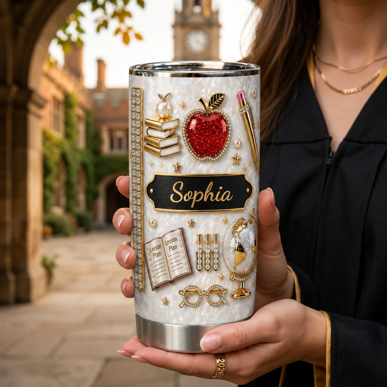 Lesson Plan Apple And Book - Personalized Stainless Steel Tumbler - Gift For Teacher, Book Lovers - Image 2