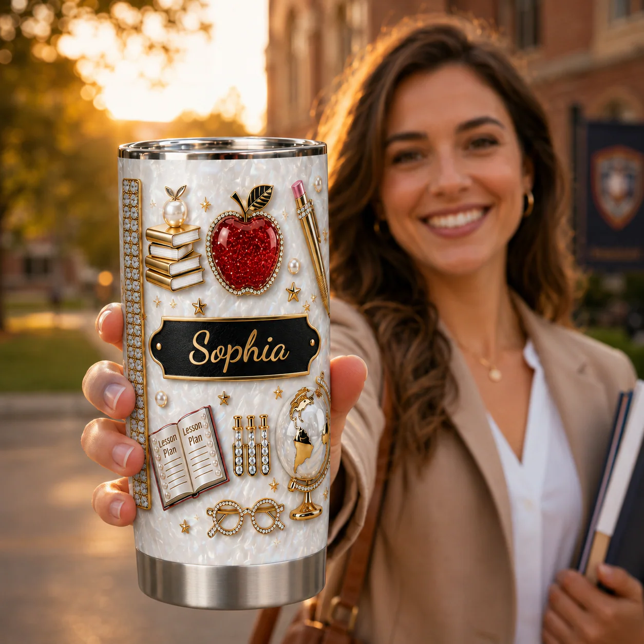 Lesson Plan Apple And Book - Personalized Stainless Steel Tumbler - Gift For Teacher, Book Lovers - Image 3