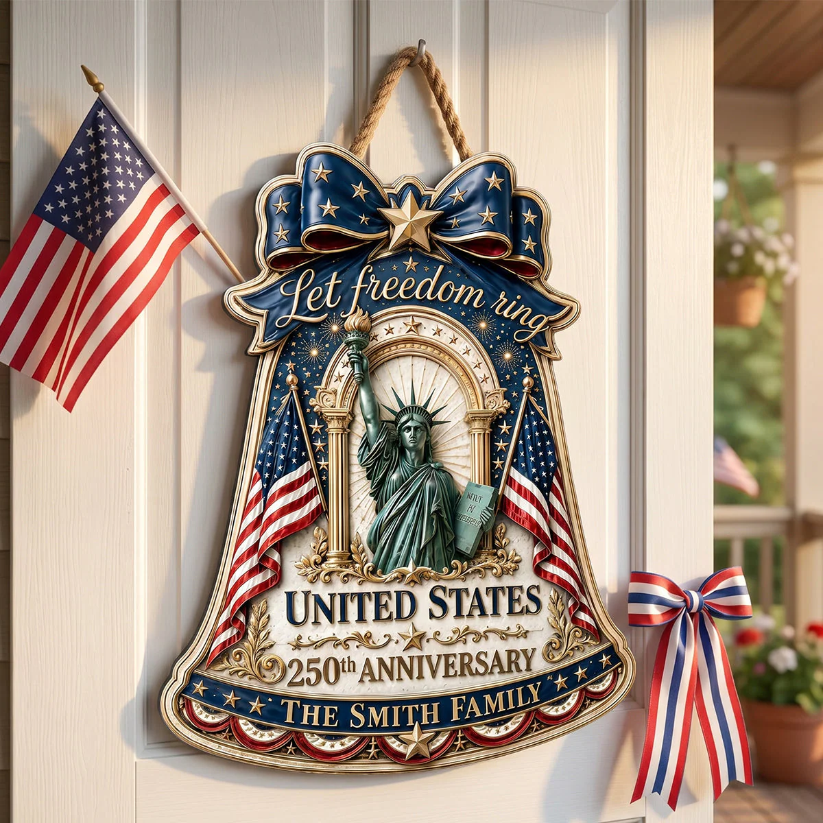 Let Freedom Ring - 250 Years USA Anniversary - Personalized Wood Sign - Gift For Family, Patriots