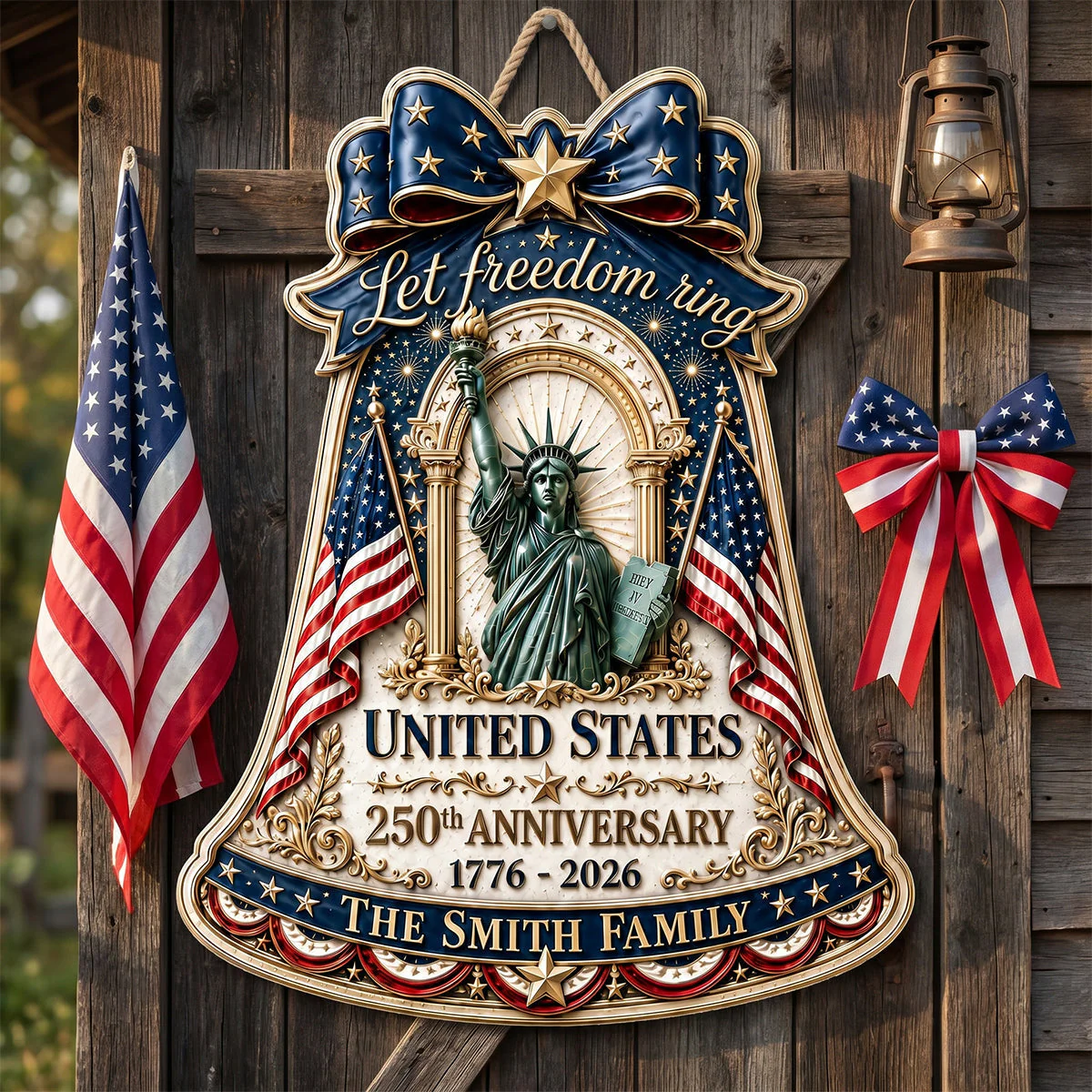 Let Freedom Ring - 250 Years USA Anniversary - Personalized Wood Sign - Gift For Family, Patriots - Image 2