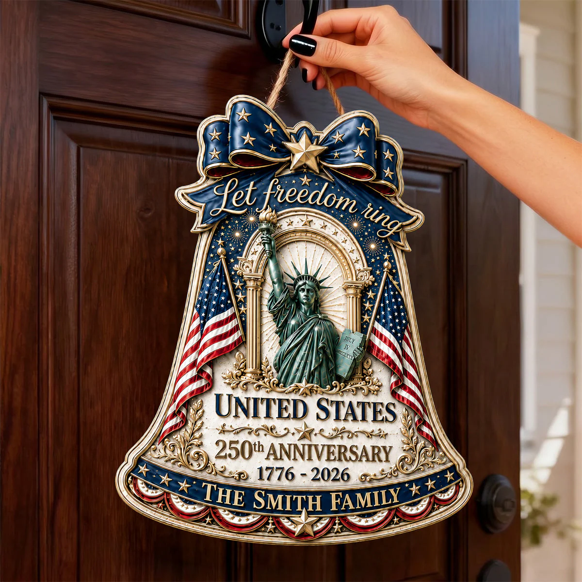 Let Freedom Ring - 250 Years USA Anniversary - Personalized Wood Sign - Gift For Family, Patriots - Image 3