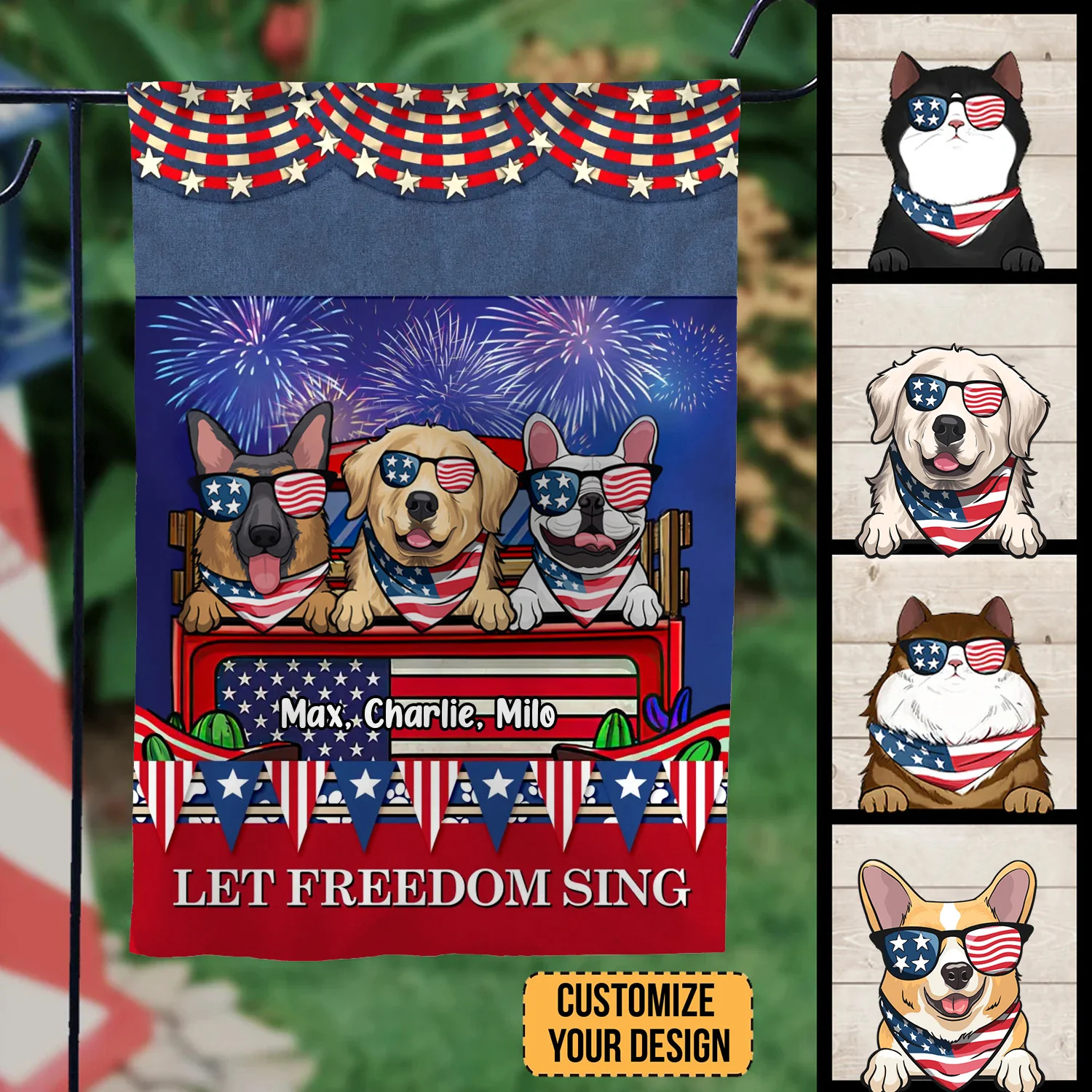 Let Freedom Sing 4th of July- Gift For Pet Lovers - Personalized Flag - CL12 NA94 - Image 2