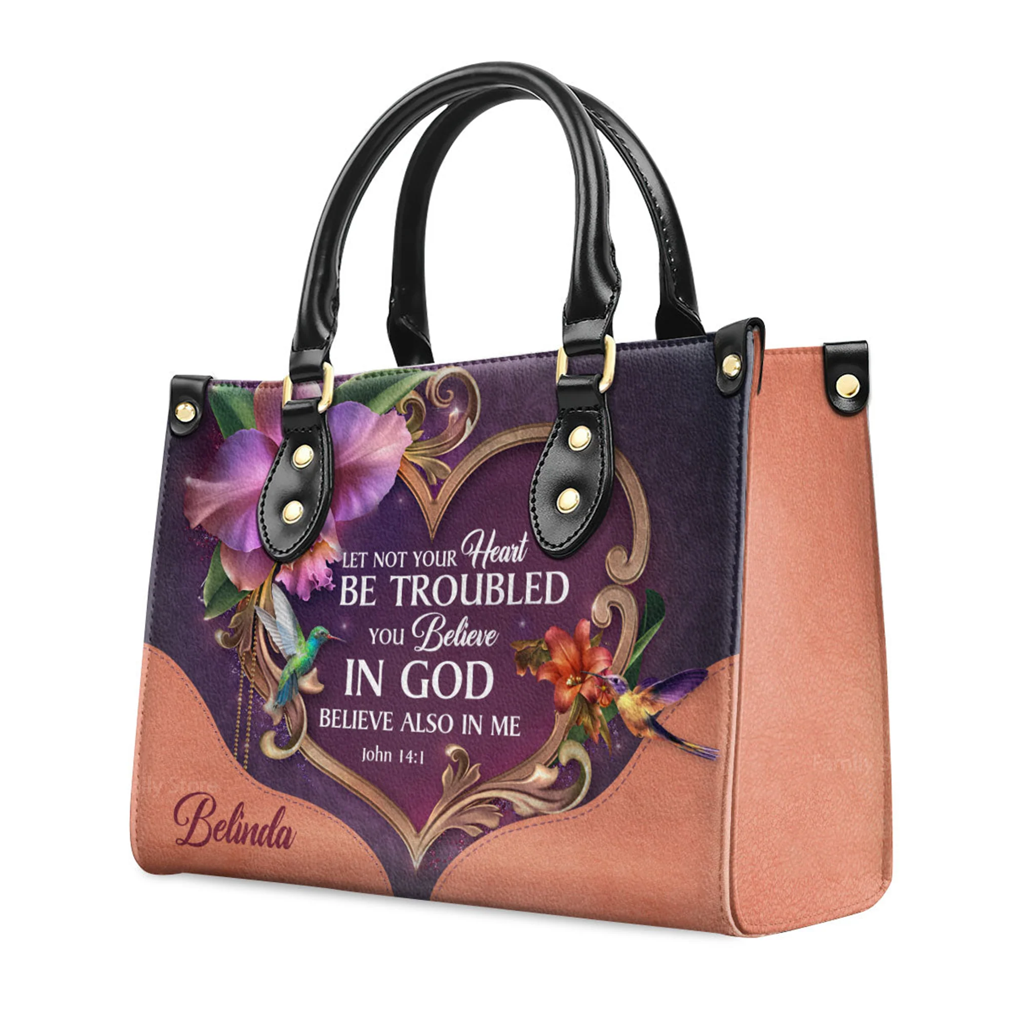 Let Not Your Heart Be Troubled - Awesome Personalized Leather Handbag - AT4081333 - Image 3