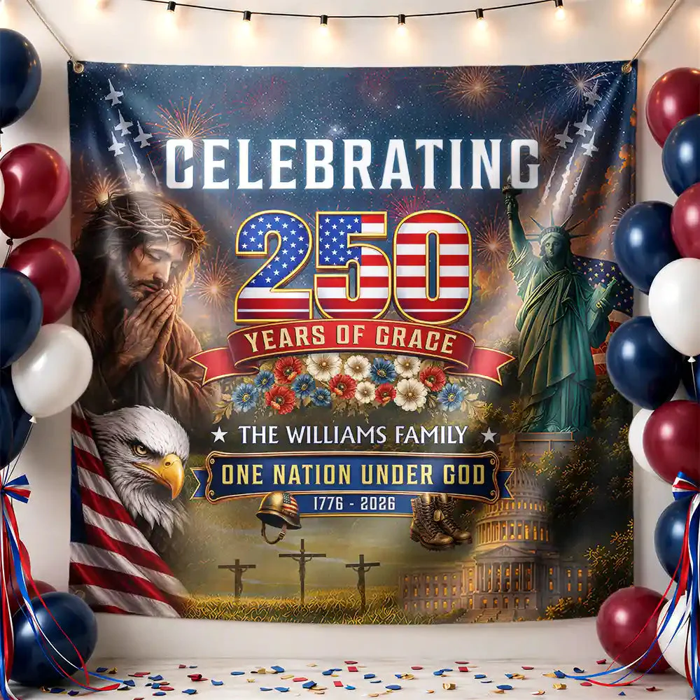 Liberty Bell & Statue of Liberty Celebrating 250 Years Of Grace One Nation Under God - Personalized Backdrop Banner - Gift For Patriotic Family