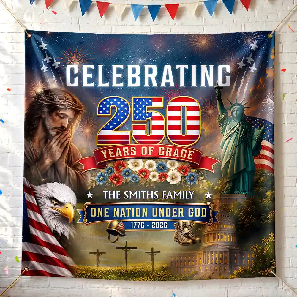 Liberty Bell & Statue of Liberty Celebrating 250 Years Of Grace One Nation Under God - Personalized Backdrop Banner - Gift For Patriotic Family - Image 2