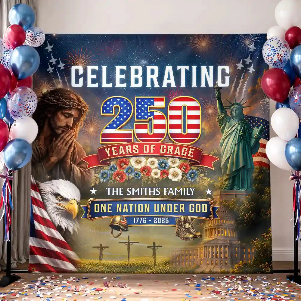 Liberty Bell & Statue of Liberty Celebrating 250 Years Of Grace One Nation Under God - Personalized Backdrop Banner - Gift For Patriotic Family - Image 3