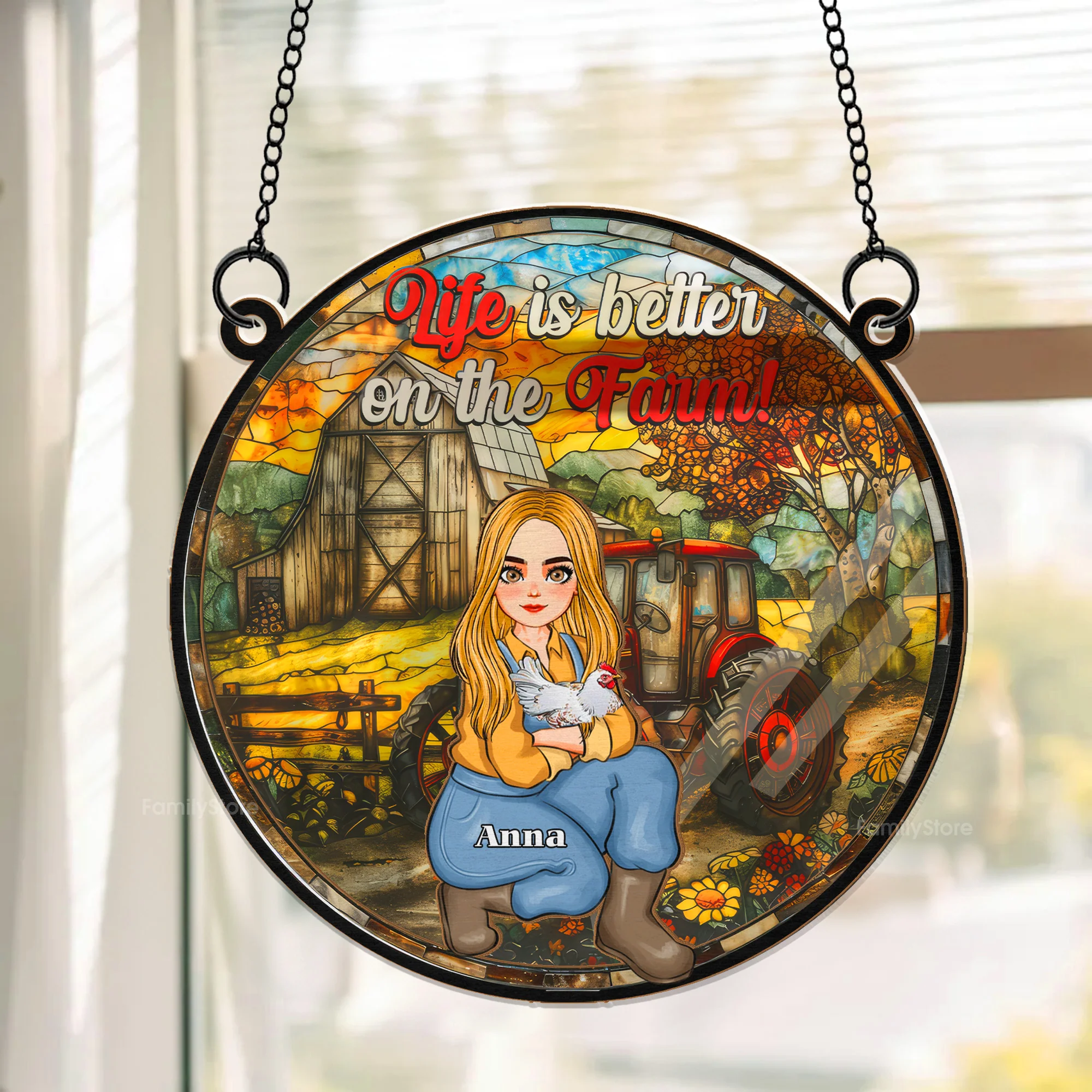 Life Is Better On The Farm - Personalized Stained Glass Window Hanging Suncatcher - Funny Gifts For Farmer, Gifts For Chicken Lover | GR17 NH96