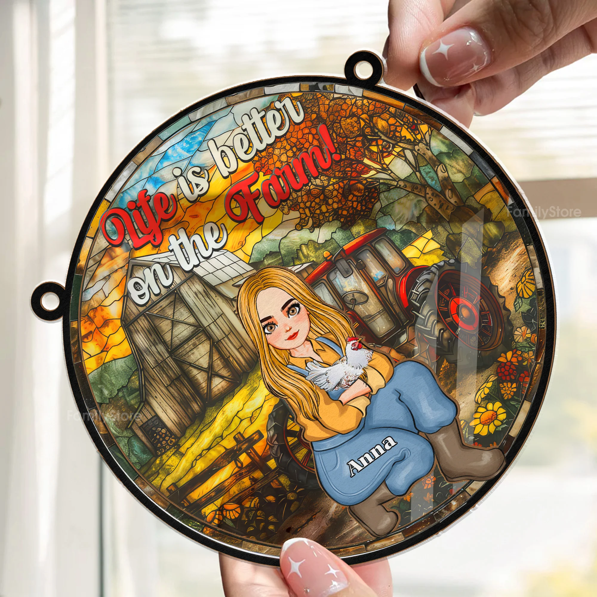 Life Is Better On The Farm - Personalized Stained Glass Window Hanging Suncatcher - Funny Gifts For Farmer, Gifts For Chicken Lover | GR17 NH96 - Image 2