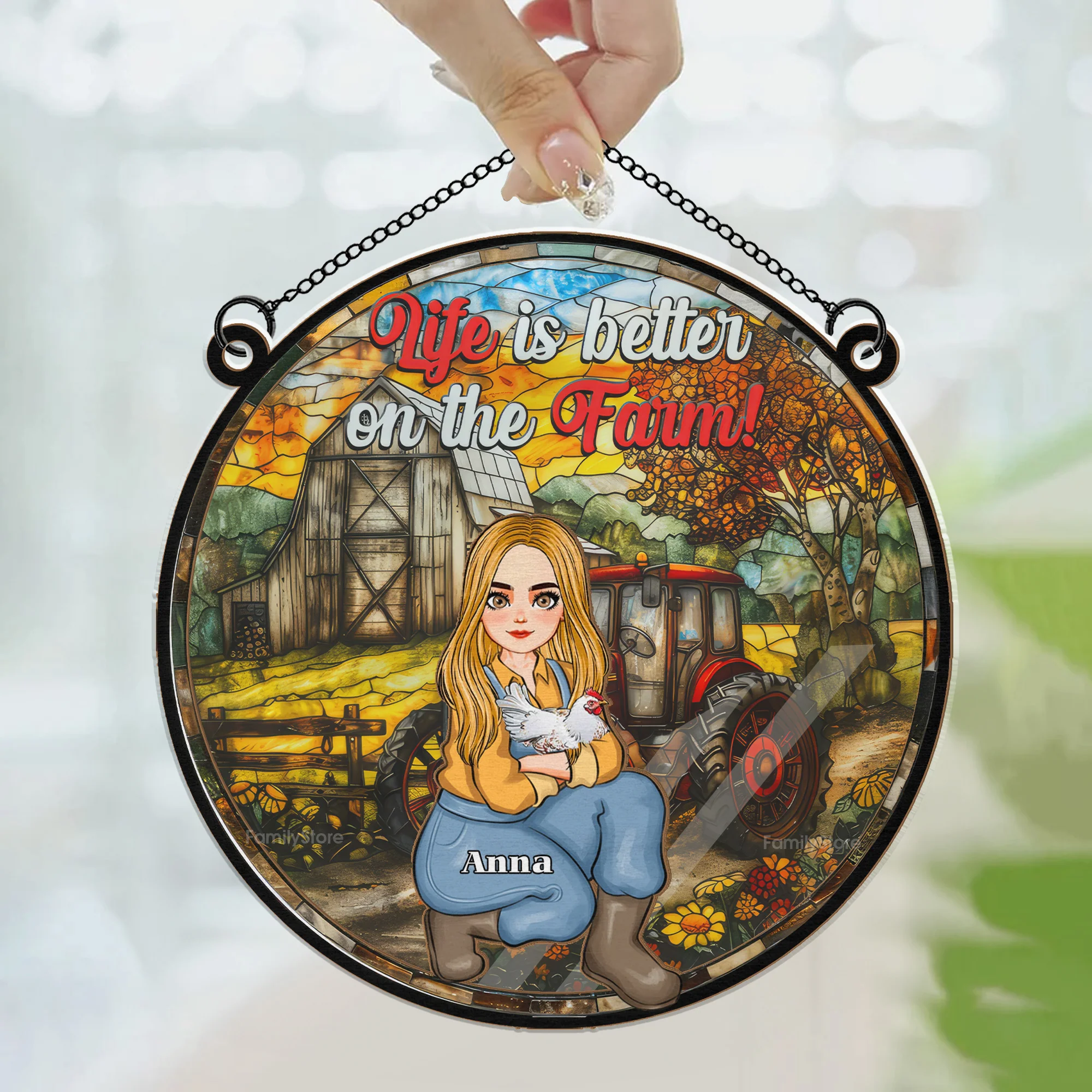 Life Is Better On The Farm - Personalized Stained Glass Window Hanging Suncatcher - Funny Gifts For Farmer, Gifts For Chicken Lover | GR17 NH96 - Image 3