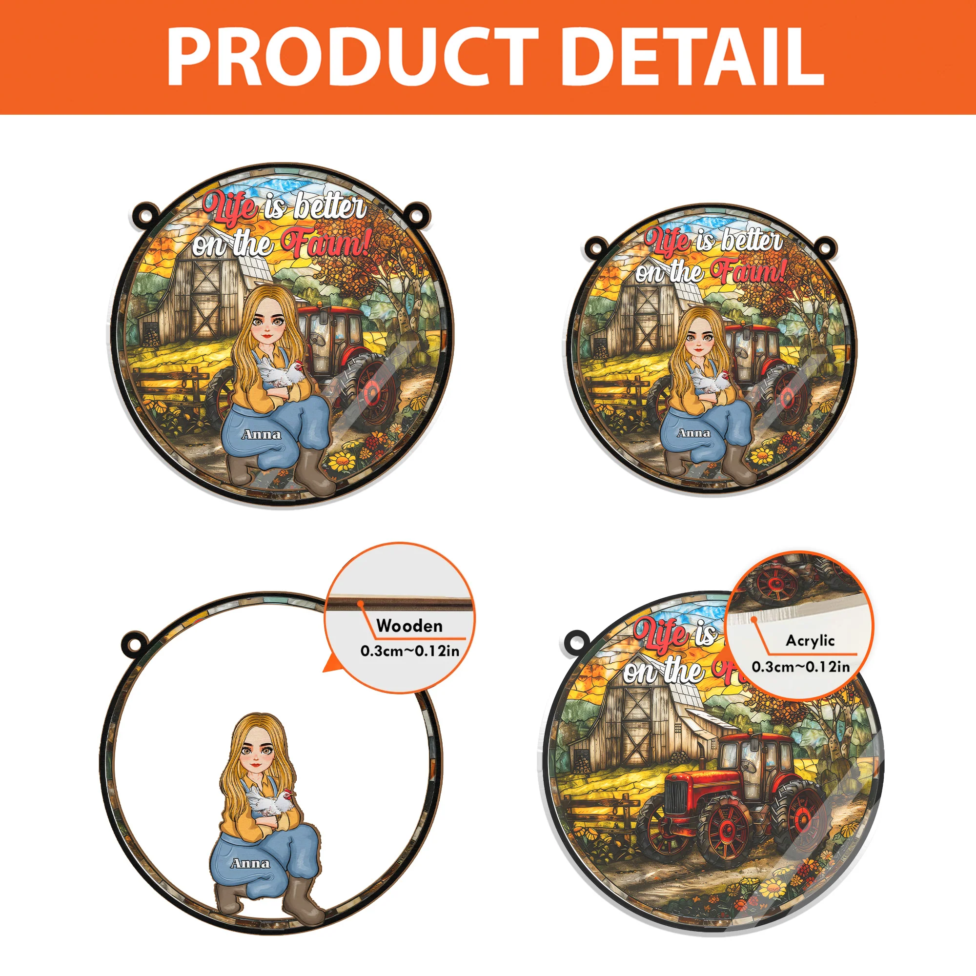 Life Is Better On The Farm - Personalized Stained Glass Window Hanging Suncatcher - Funny Gifts For Farmer, Gifts For Chicken Lover | GR17 NH96 - Image 4