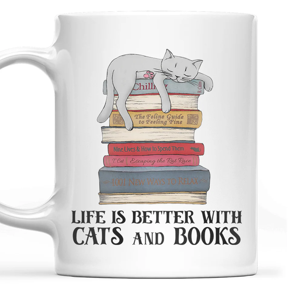 Life Is Better With Cats And Books Book Lovers Gift Mug - Image 2