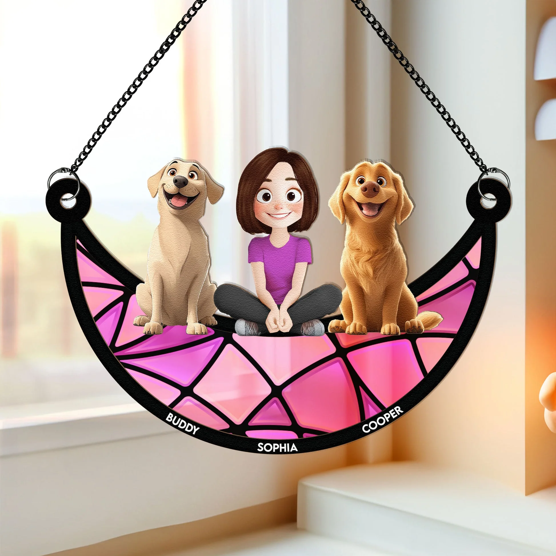 Life Is Better With Fur Baby Cartoon Dog - Personalized Window Hanging Suncatcher Ornament - Gift for Pet Owners, Pet Lovers, Dog Mom, Cat Mom | CLP15 NH96