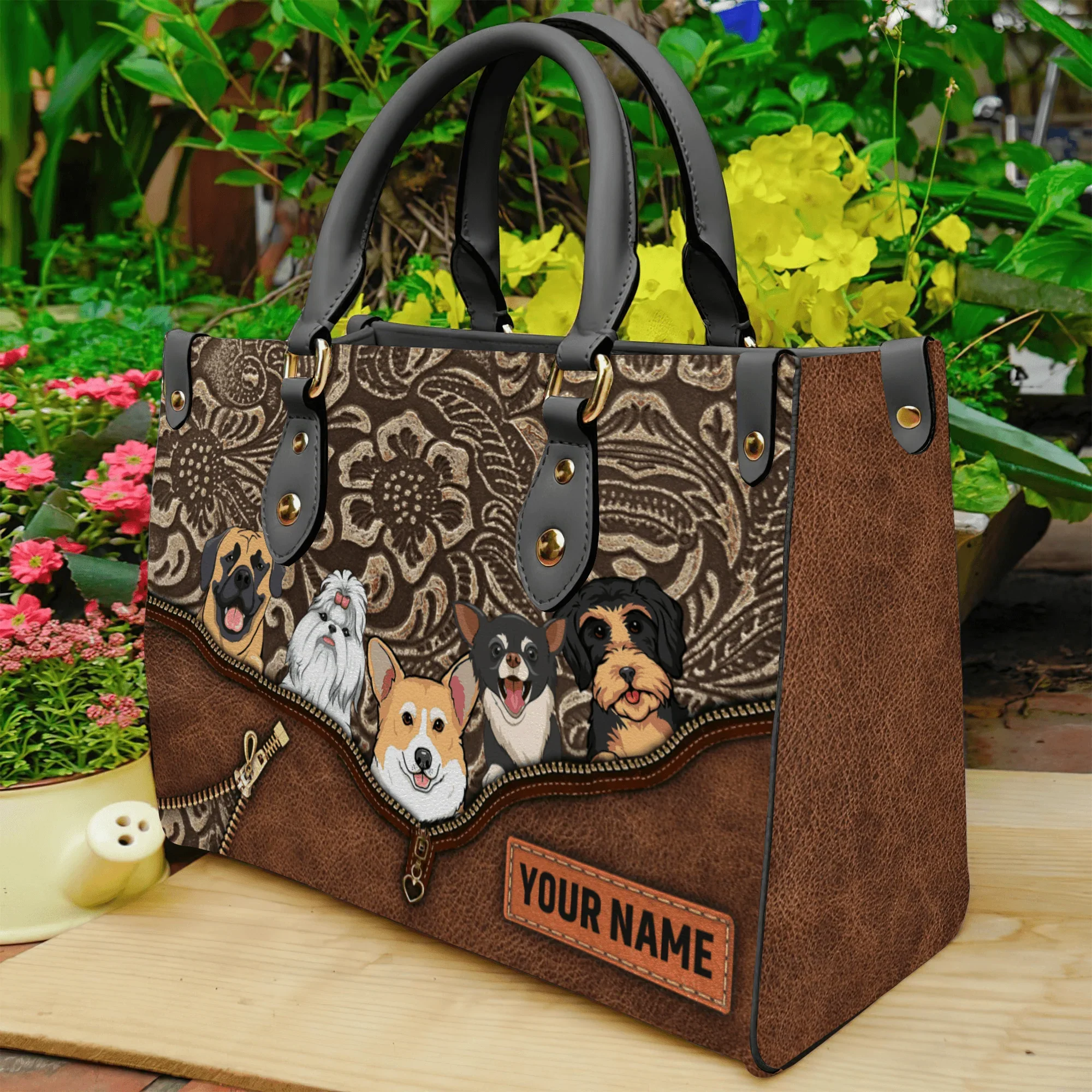 Life Would Be Ruff Without You - Personalized Leather Handbag - Gift for Pet Owners, Dog Lovers, Dog Mom | CLP14 NH96