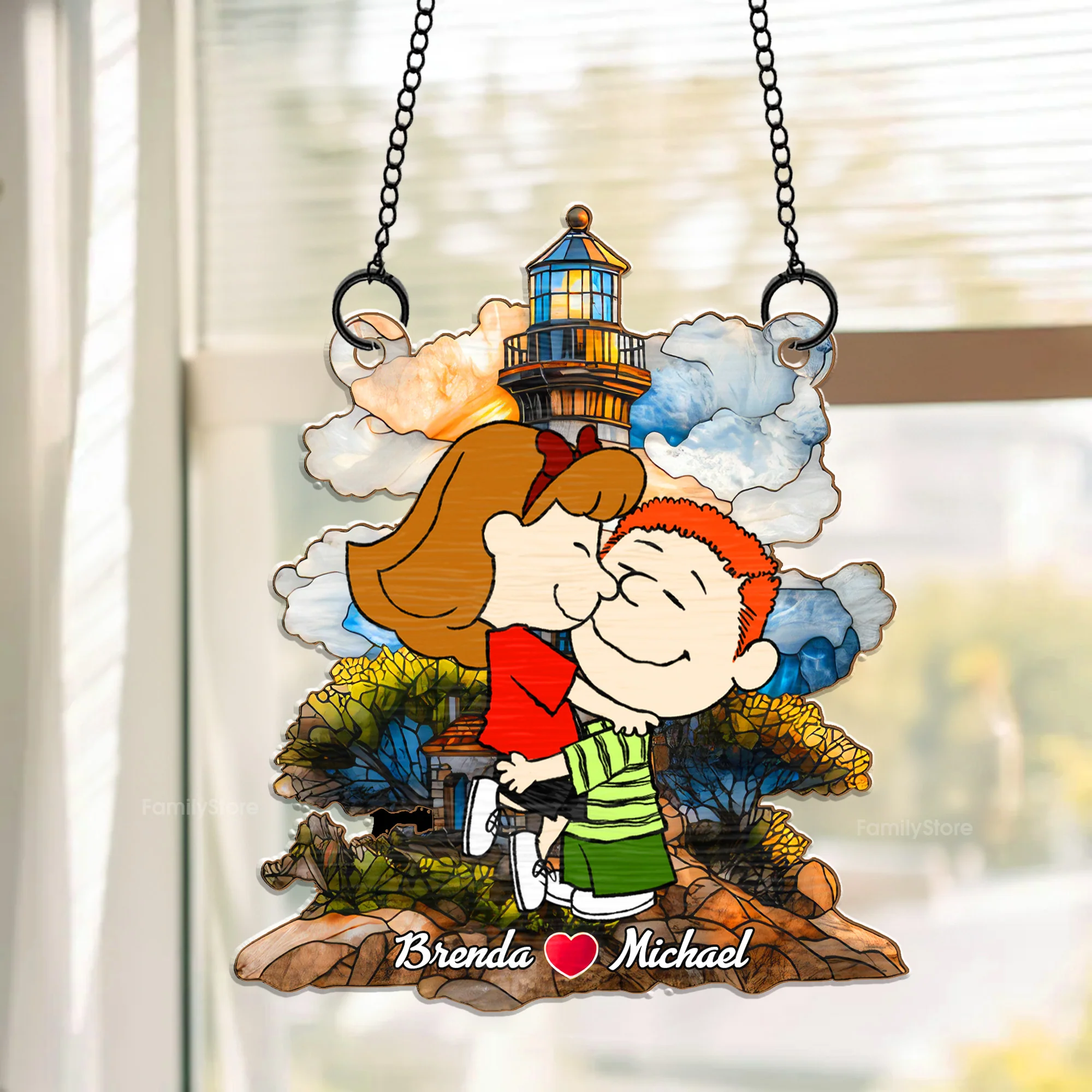 Lighthouse Peanut - Personalized Window Hanging Suncatcher Ornament - Gift For Couple, Husband Wife | GR8 NH96