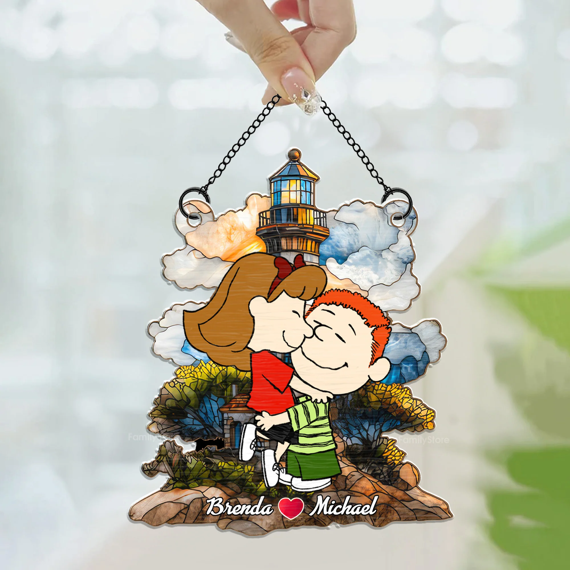 Lighthouse Peanut - Personalized Window Hanging Suncatcher Ornament - Gift For Couple, Husband Wife | GR8 NH96 - Image 3