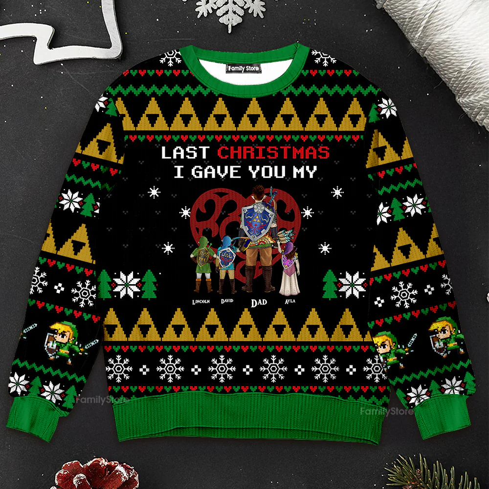 Link To My Heart Legend of Zelda - Personalized Ugly Sweatshirt - Gift for Dad - Image 3