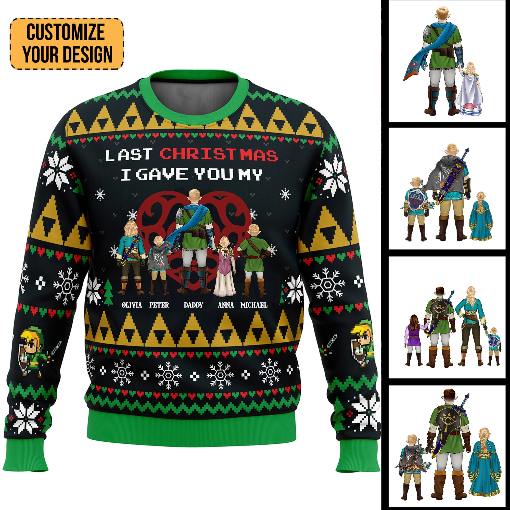 Link To My Heart Legend of Zelda - Personalized Ugly Sweatshirt - Gift for Dad - Image 5