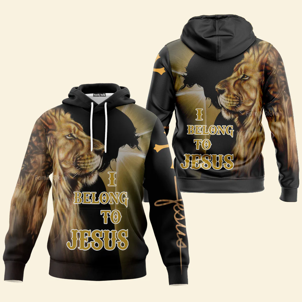 Lion Love I Belong To Jesus Hoodie Over Print For Men And Women - Image 2