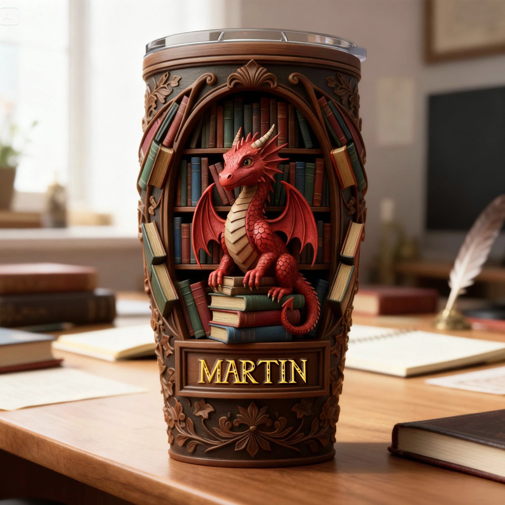 Literary Dragon Guardian - Personalized Tumbler - Gifts For Book Lovers HH01 - Image 2