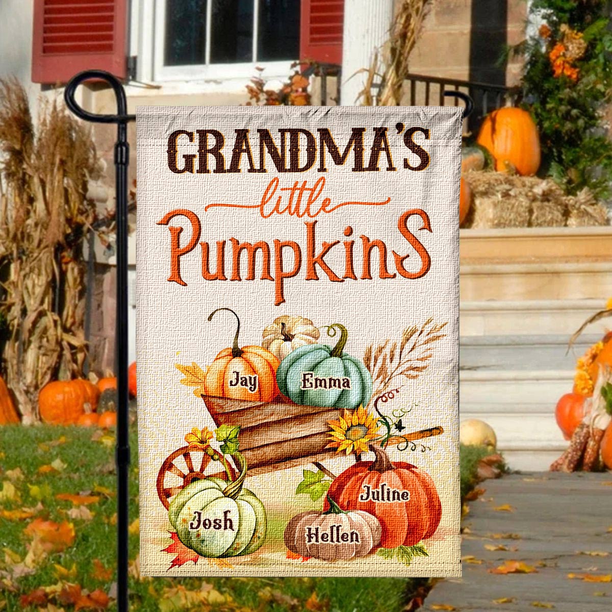 Little Pumpkins Of Grandma - Personalized Flag - Gift For Family, Thanksgiving, Halloween Fall Season HH01 - Image 3