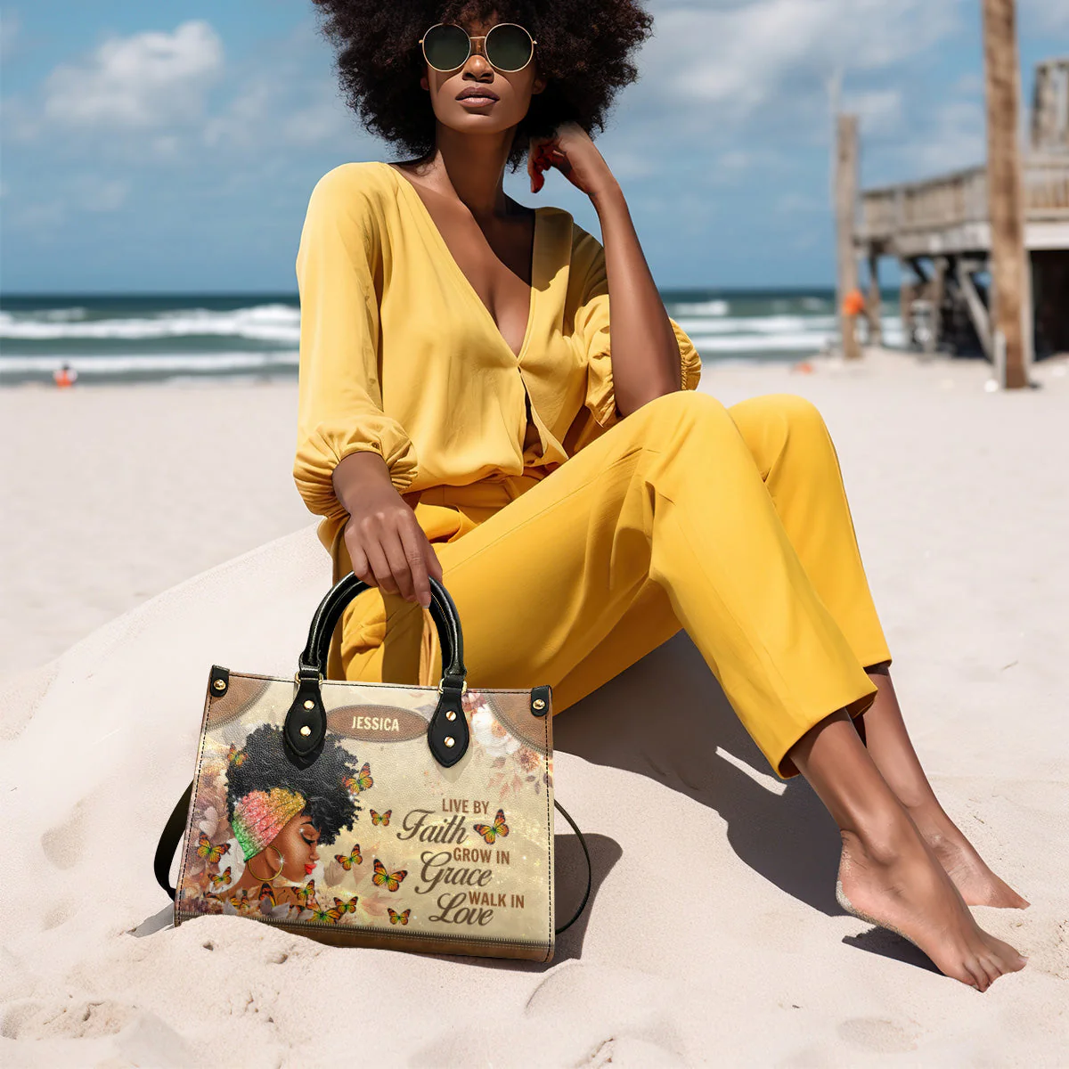 Live By Faith Grace Love - Personalized African Leather Handbag - Inspirational Gift For Her HD95 - Image 2