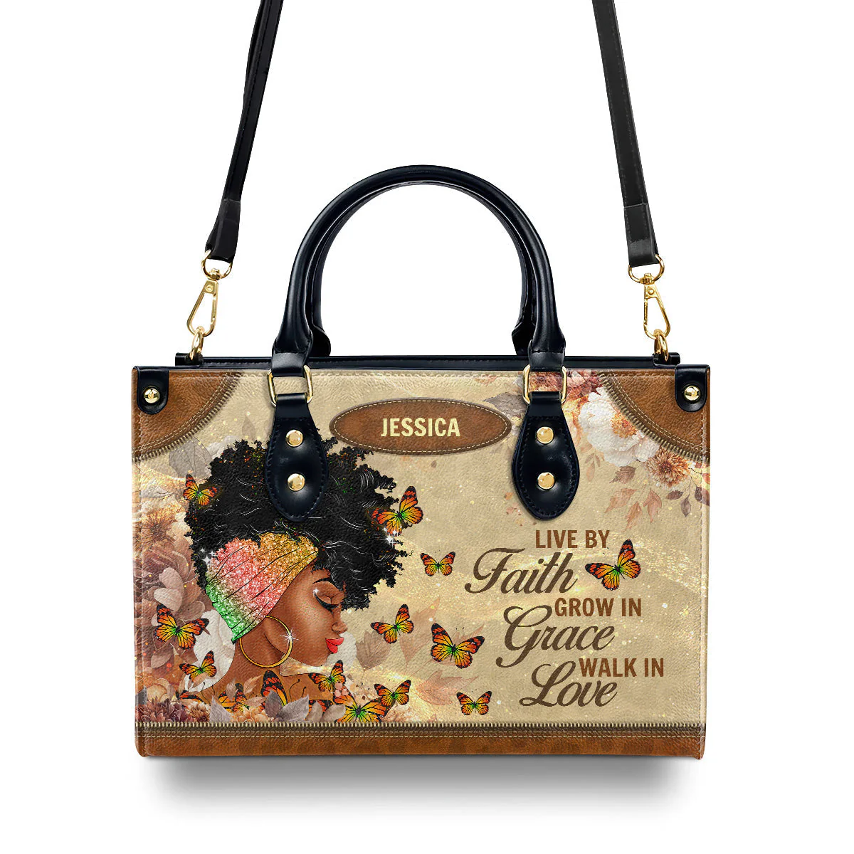Live By Faith Grace Love - Personalized African Leather Handbag - Inspirational Gift For Her HD95 - Image 5