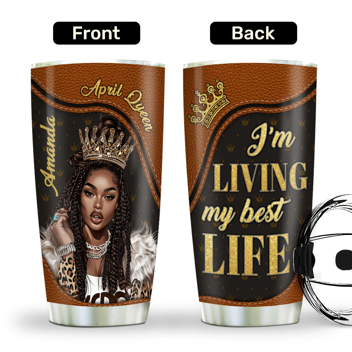 Living My Best Life Black Queen – Personalized Stainless Steel Tumbler - Gift For Birthday Girl, Her HD95 - Image 3