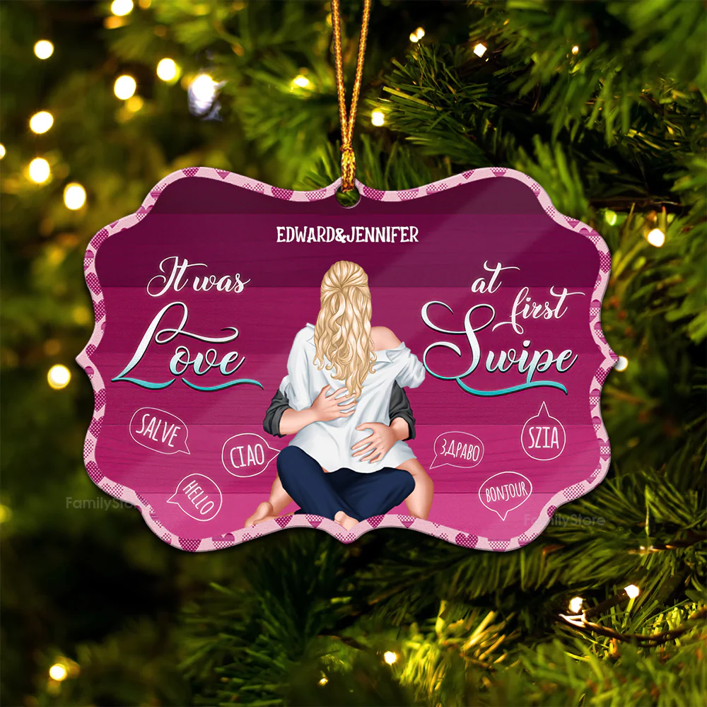 Love At First Swipe - Gift for Couples - Personalized Wood Ornament - CL28 NH96 - Image 5