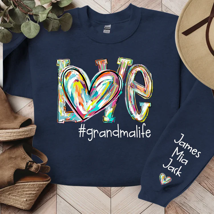 Love Grandma Life - Personalized Sweatshirt With Design On Sleeve - Gift For Grandma, Mom, Wife - NH96 - Image 12