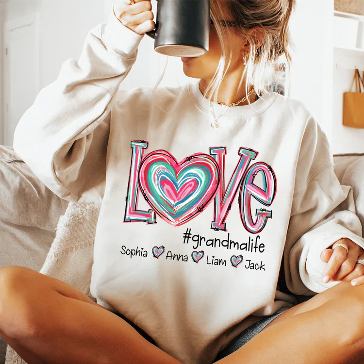 Love Grandma Life - Personalized Sweatshirt With Design On Sleeve - Meaningful Valentine Gifts For Grandma, Mom, Girlfriend, Wife - NH96 - Image 6