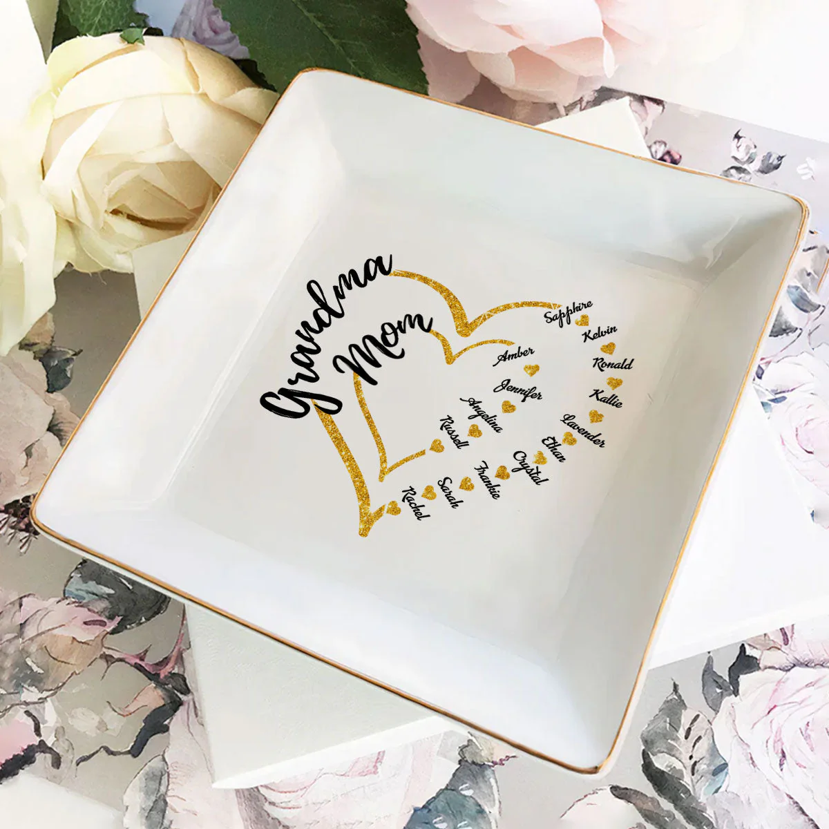 Love Grandma Mom - Personalized Jewelry Dish - Gift For Grandma, Mom, Wife - NH96