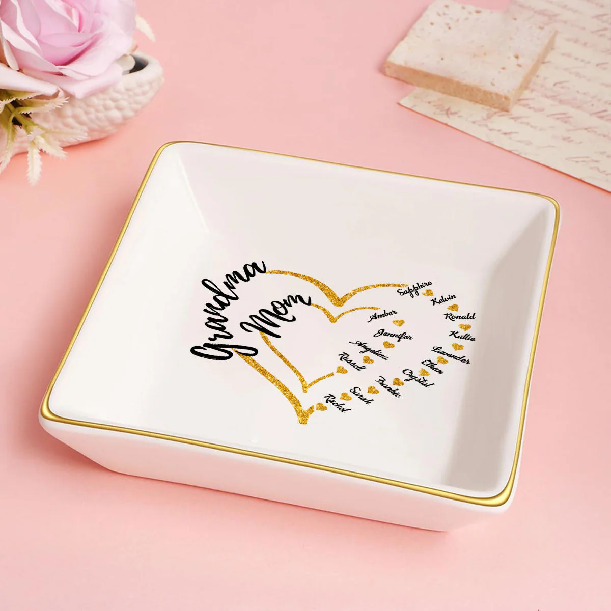 Love Grandma Mom - Personalized Jewelry Dish - Gift For Grandma, Mom, Wife - NH96 - Image 5