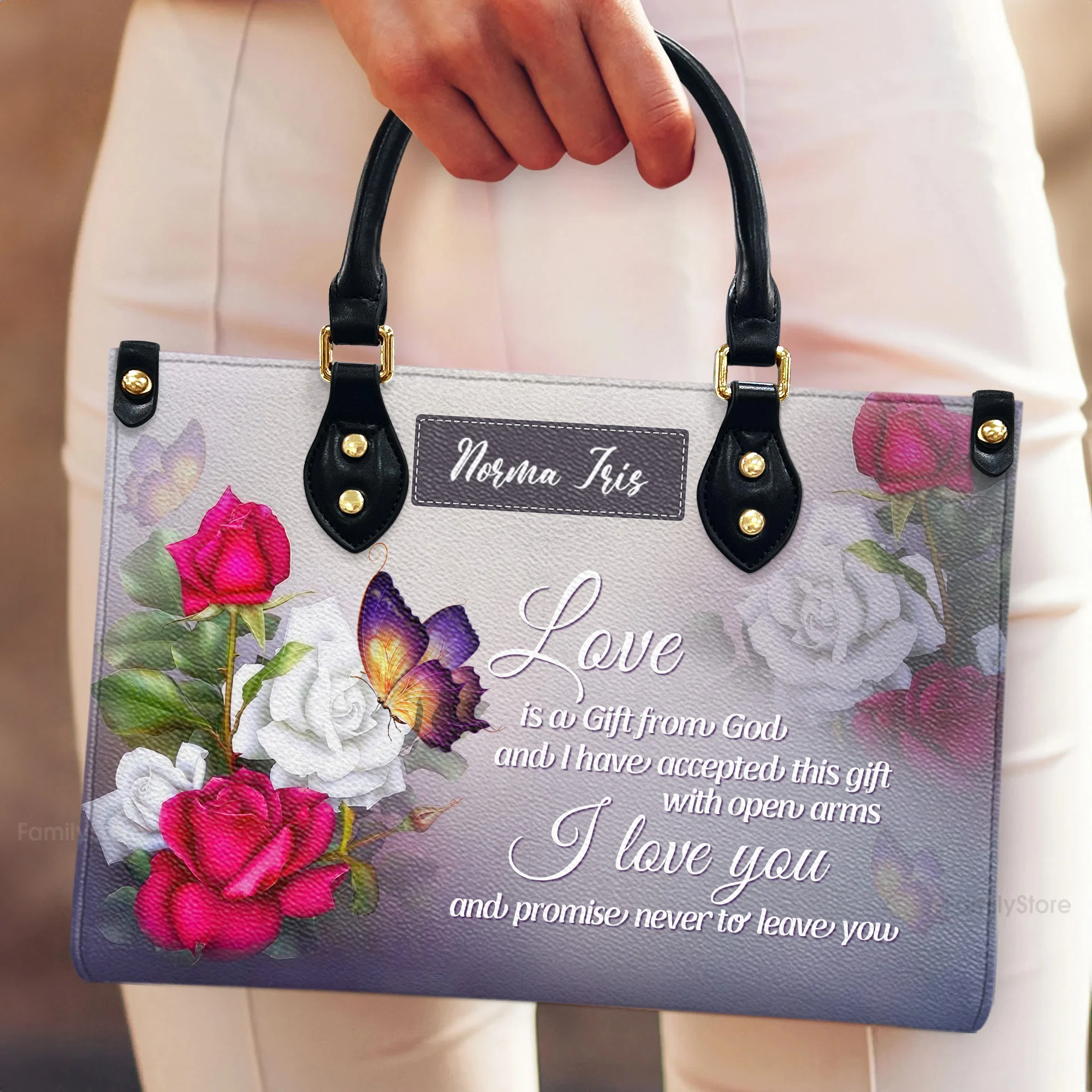 Love Is A Gift From God - Thoughtful Gift For Christians - Personalized Leather Handbag With Handle - AT4080917 - Image 4