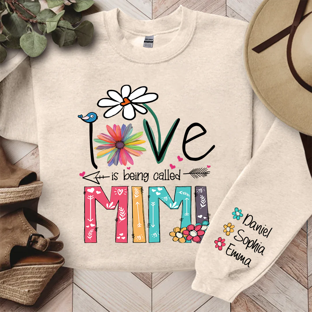Love Is Being Called Mimi And Grandkids - Personalized Sweatshirt With Design On Sleeve - Gift For Mom, Grandma | HN02 - Image 6