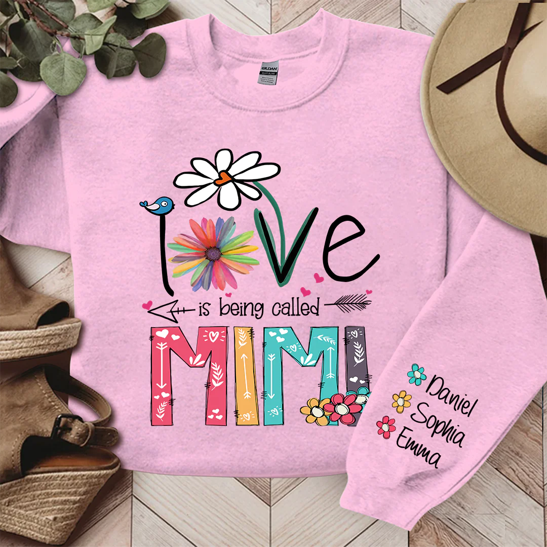 Love Is Being Called Mimi And Grandkids - Personalized Sweatshirt With Design On Sleeve - Gift For Mom, Grandma | HN02 - Image 8