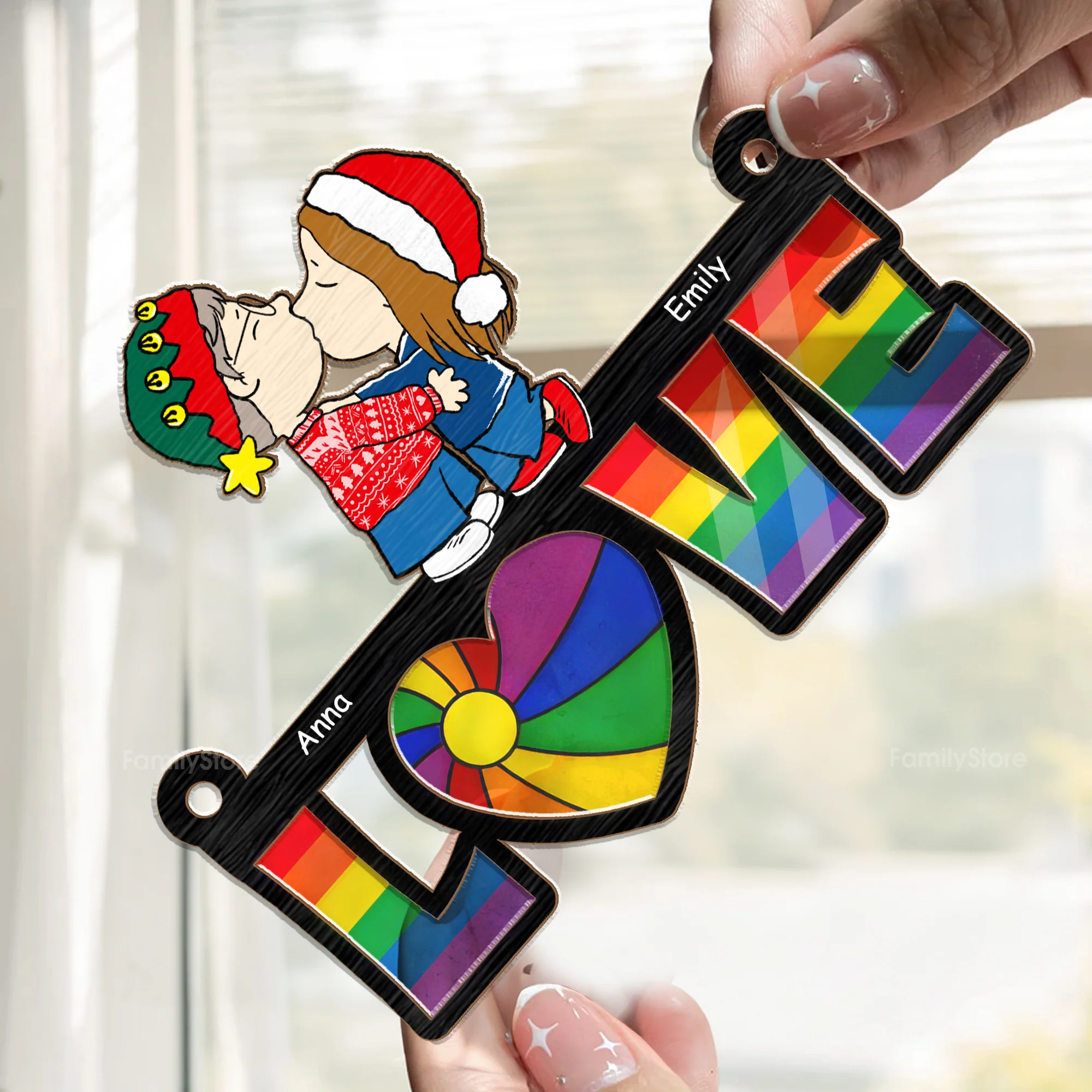 Love Is Love Peanut - Personalized  Window Hanging Window Hanging Suncatcher Ornament - Gift For Couple, Husband Wife - CL45 NH96 - Image 2