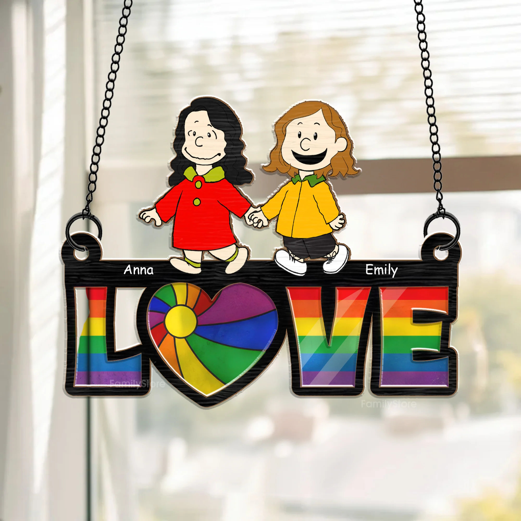 Love Is Love Peanut - Personalized  Window Hanging Window Hanging Suncatcher Ornament - Gift For Couple, Husband Wife - CL48 NH96