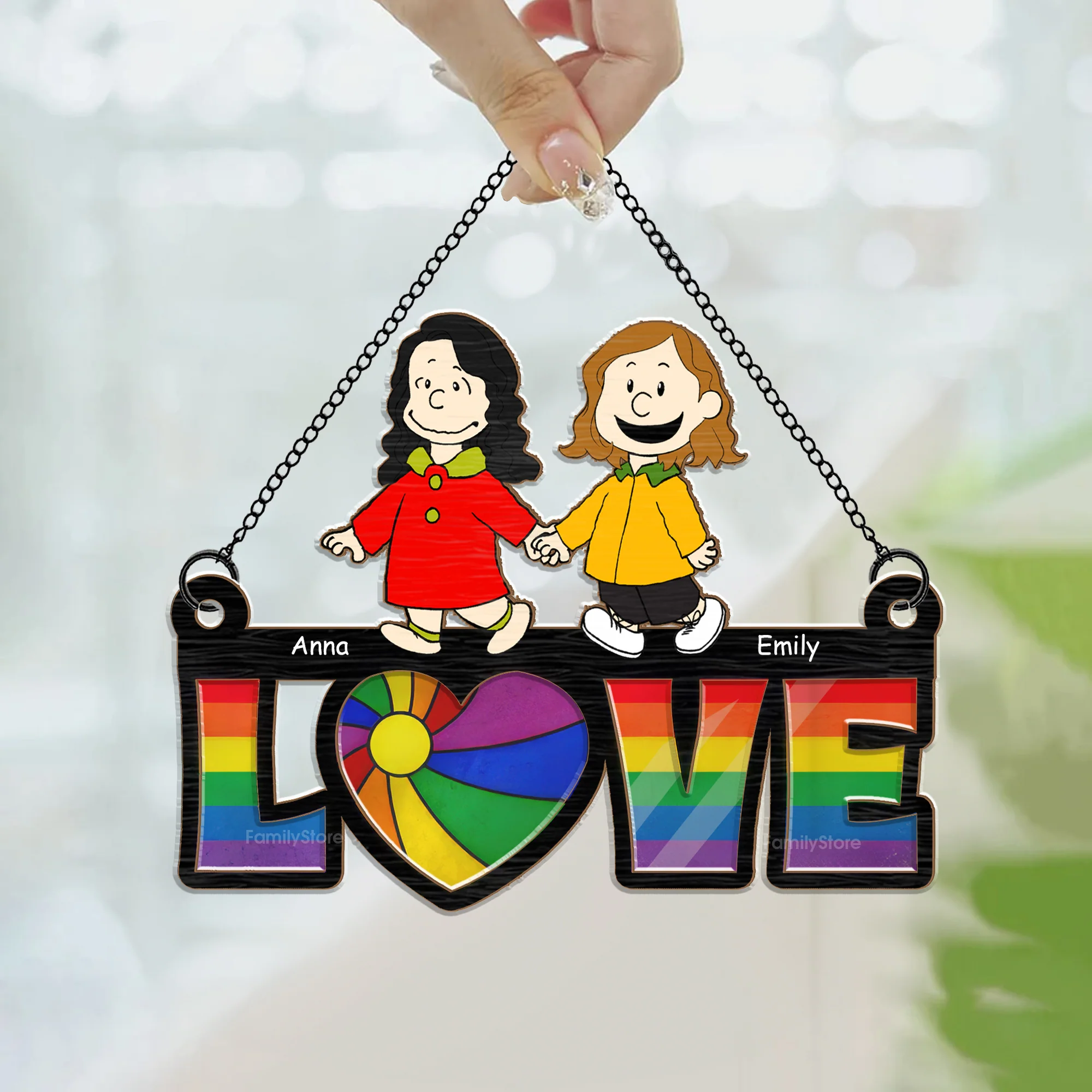 Love Is Love Peanut - Personalized  Window Hanging Window Hanging Suncatcher Ornament - Gift For Couple, Husband Wife - CL48 NH96 - Image 3