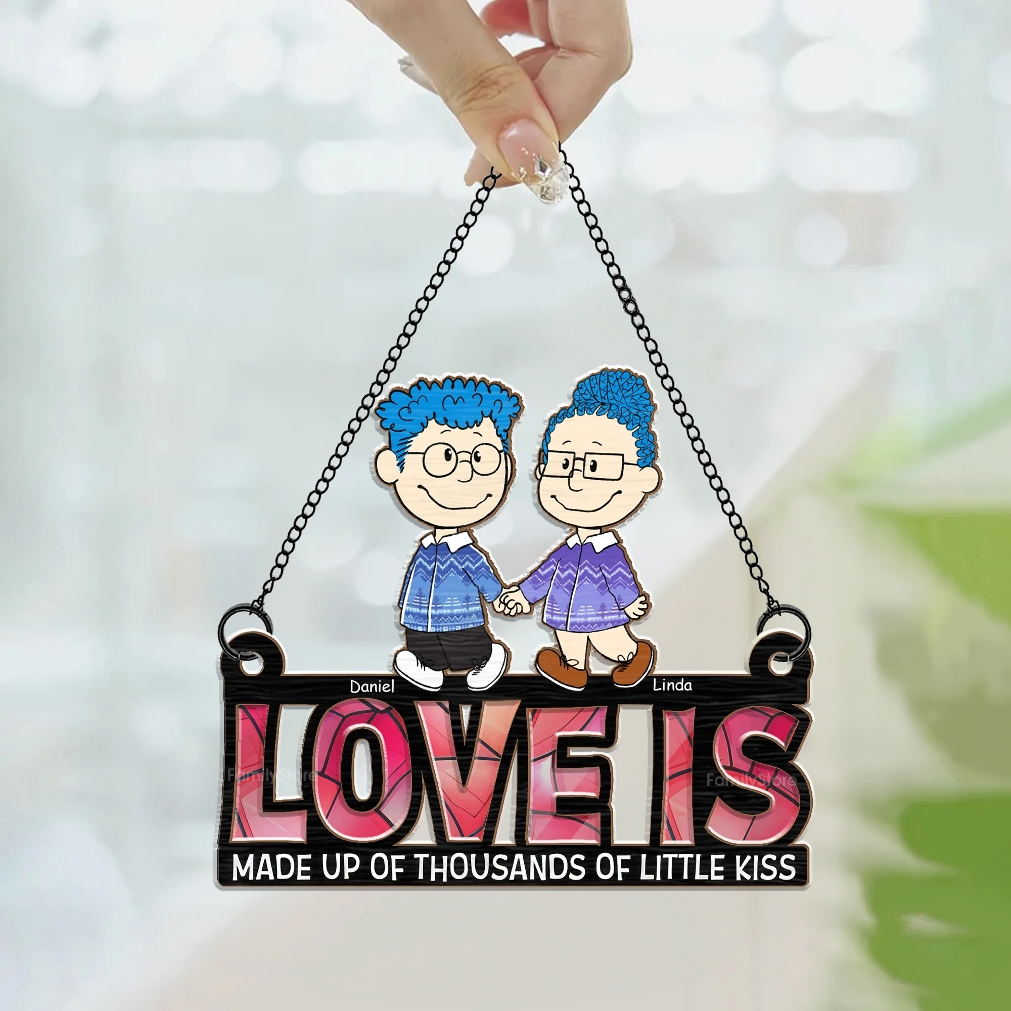 Love Is Made Up Of Thousands Of Little Kiss  - Personalized Window Hanging Window Hanging Suncatcher Ornament - Gift For Couple, Husband Wife  - CL43 NH96 - Image 3