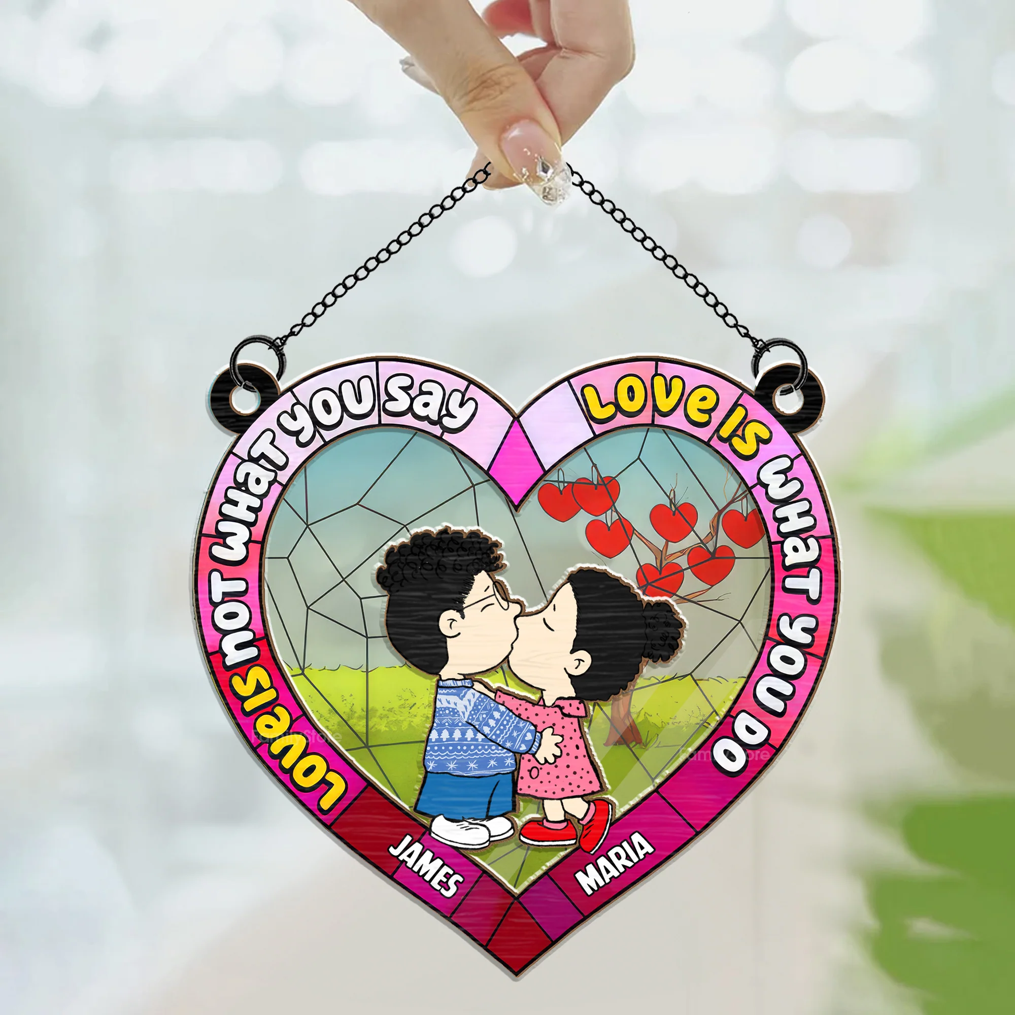 Love Is Not What You Say Love Is What You Do Peanut - Personalized  Window Hanging Window Hanging Suncatcher Ornament - Gift For Couple, Husband Wife - CL45 NH96 - Image 3