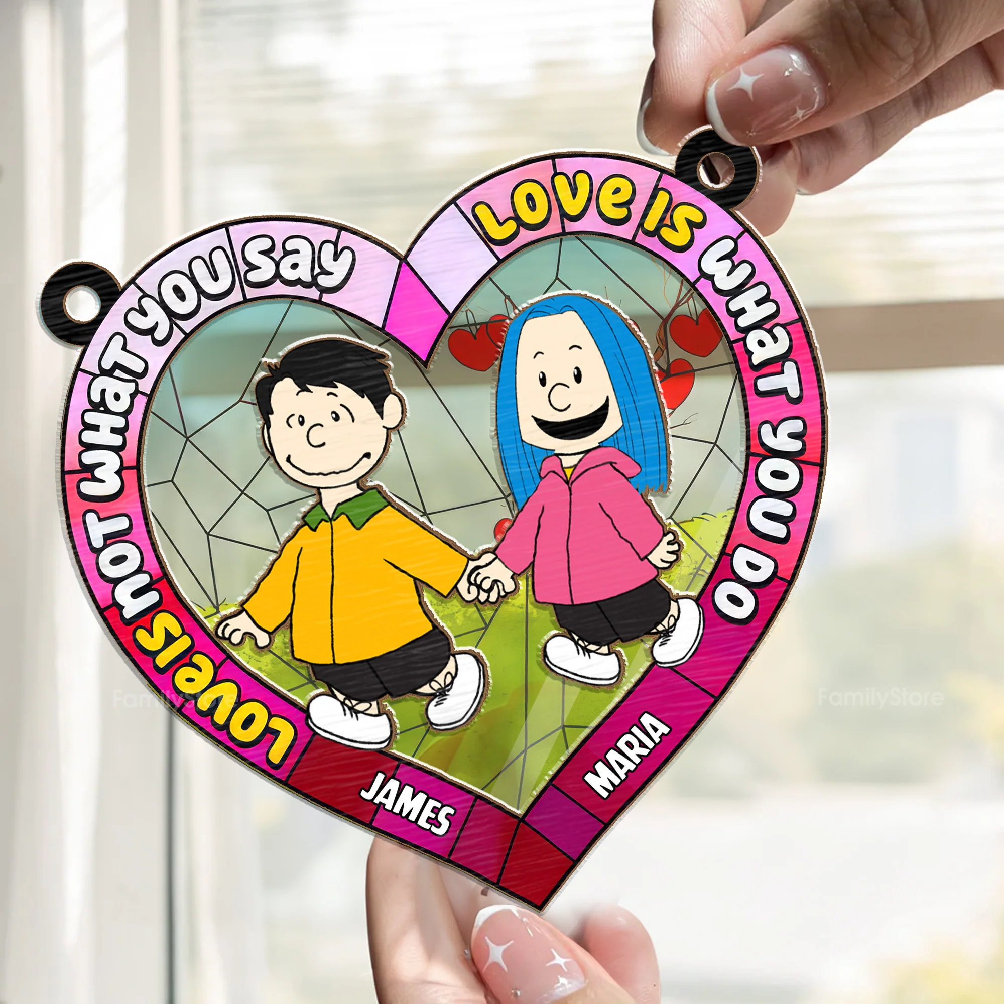 Love Is Not What You Say Love Is What You Do Peanut - Personalized  Window Hanging Window Hanging Suncatcher Ornament - Gift For Couple, Husband Wife - CL48 NH96 - Image 2