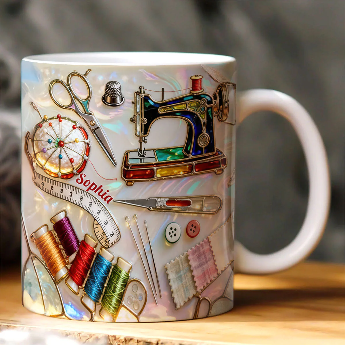 Love Sewing Stained Glass - Personalized Mug - Gift For Her HH01