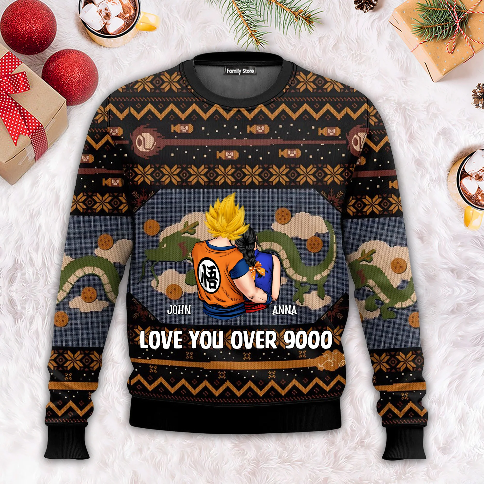Love You Over 9000 DrBa - Gift For Couples - Personalized Ugly Sweater - CL18 NH96