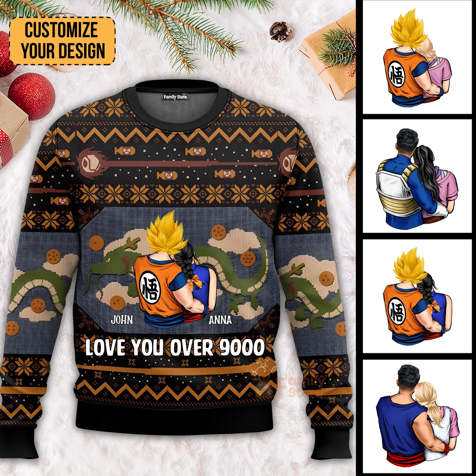 Love You Over 9000 DrBa - Gift For Couples - Personalized Ugly Sweater - CL18 NH96 - Image 2