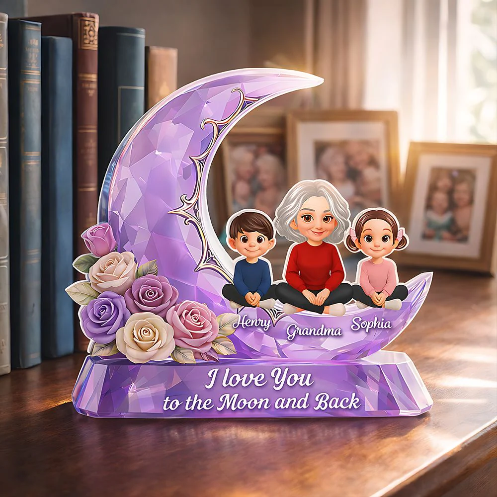Love You To The Moon Grandma Grandkids - Personalized Wooden Plaque - Gift For Mom, Grandma HN02 - Image 5