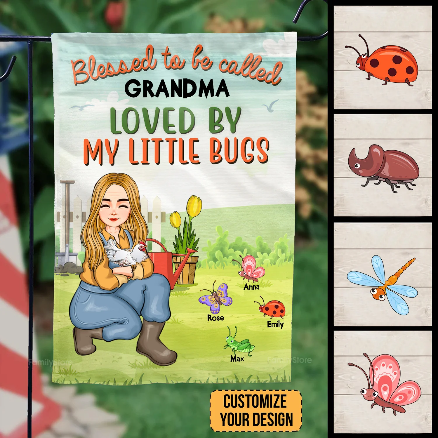 Loved By My Little Bugs Gardening Lady  - Personalized Flag - Gift For Mom, Grandma, Mothers Day, Plant Lovers | GR17 NA94 - Image 2